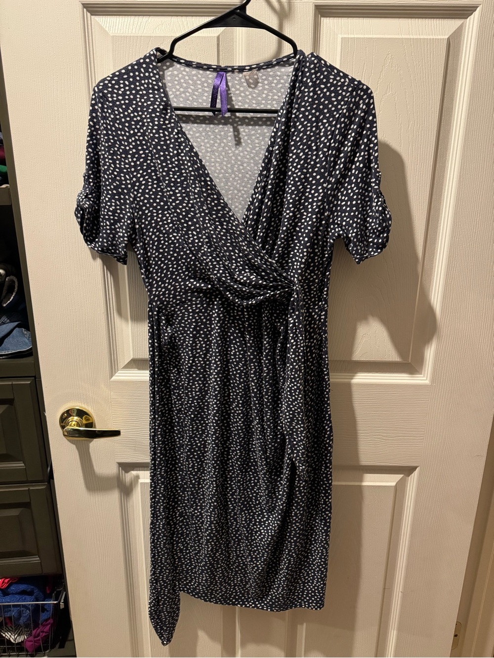Seraphine Navy and White Polka Dot Midi Wrap Dress